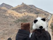 被り物は前を歩いていた方の防寒帽