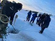 網を引き始めようとしているところ。