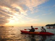 夕日をバックに