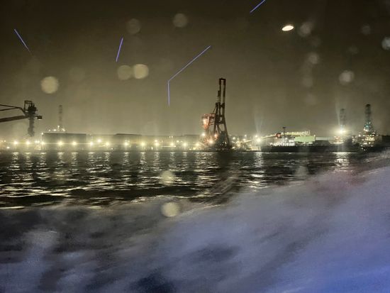 油絵 工場の灯りⅡ 川崎工場夜景クルーズ SFのような不思議な光の世界へナイト