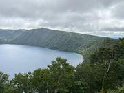 夏の摩周湖は淵が鮮やかなブルーになるそうです