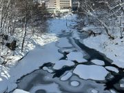 凍る定山渓の川